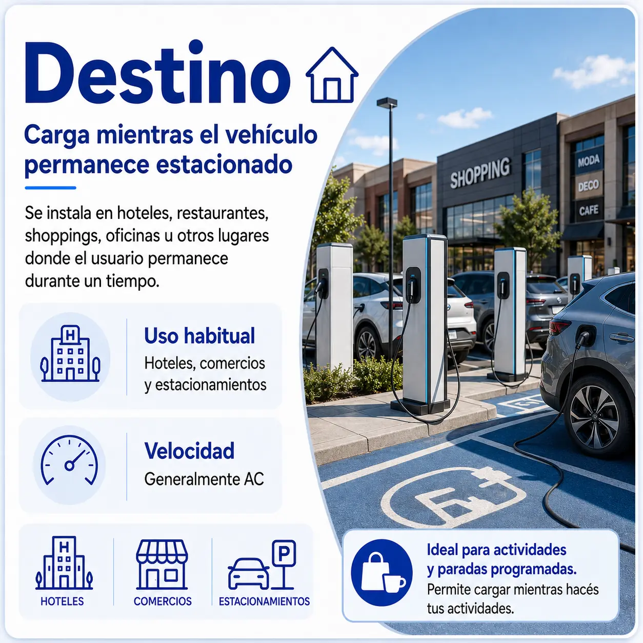 Cargador de destino para vehículos estacionados