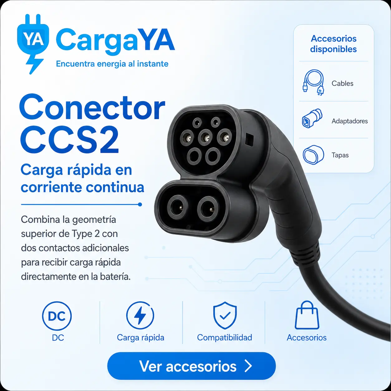 Conector CCS2 para carga rápida y accesorios compatibles