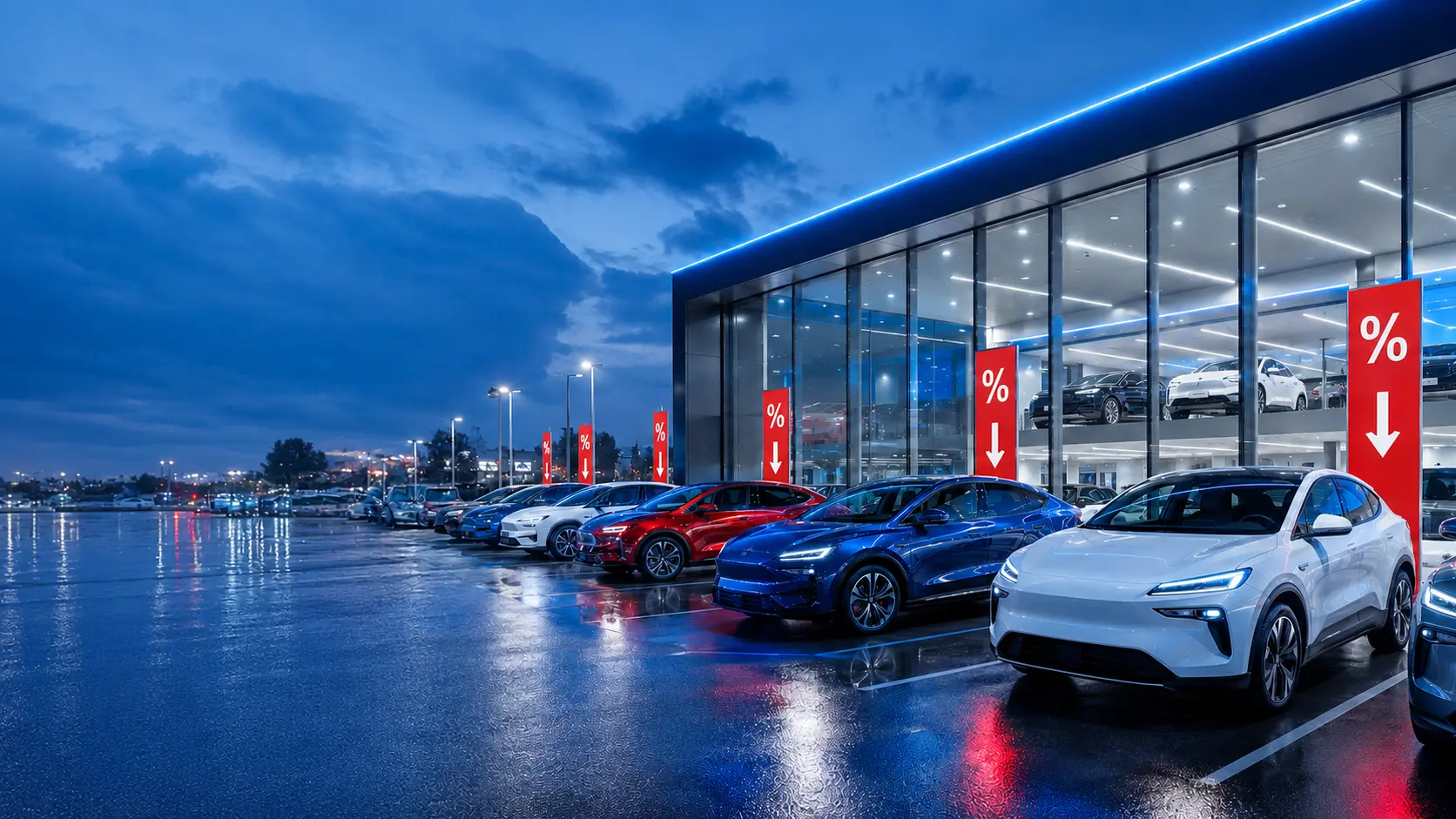 Automotora con vehículos eléctricos y señales de rebaja